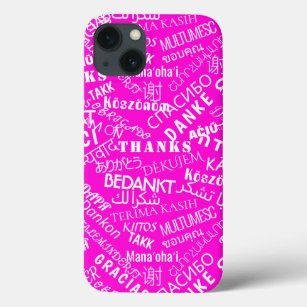 Thank You Text Multi Language Word Text Pink iPhone 13 Case