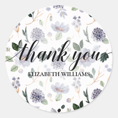 Thank You Text Purple Flower Classic Round Sticker