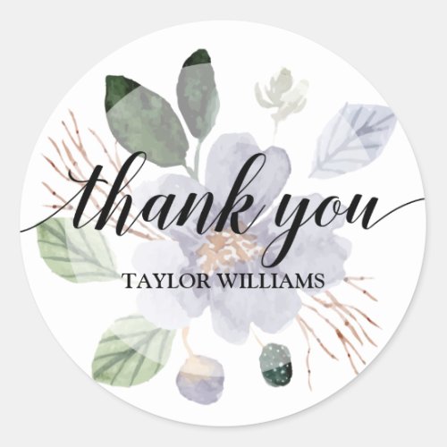 Thank You Text Purple Flower Classic Round Sticker