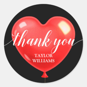 Thank You Text Red Heart Balloon Classic Round Sticker