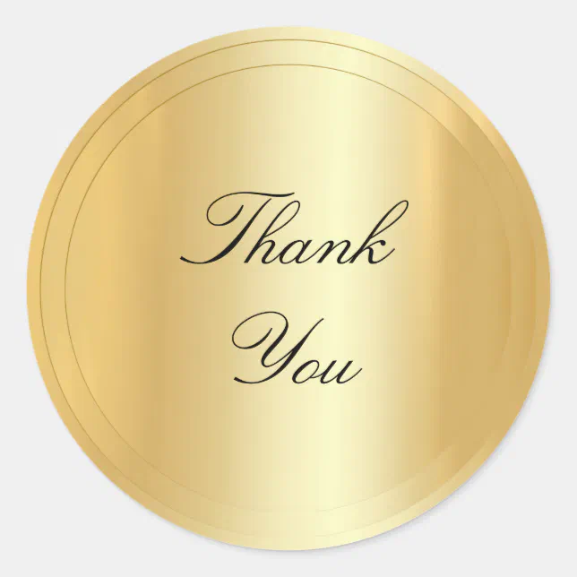 Thank You Text Script Gold Look Modern Template Classic Round Sticker ...