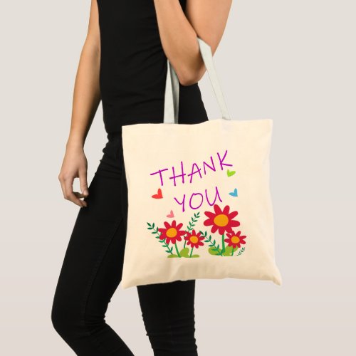 Thank You Text Typography Cute Flowers Design Tote Bag