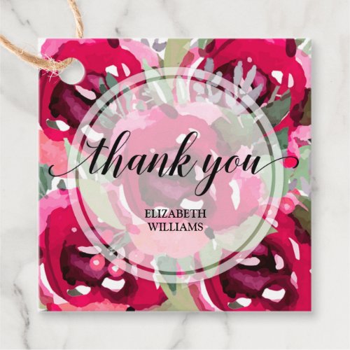 Thank You Text Watercolor Flowers Favor Tags