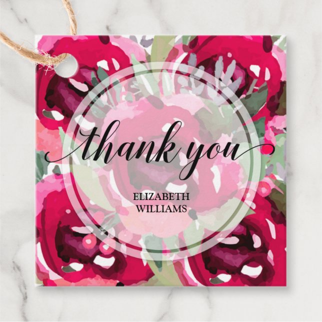 Thank You Text Watercolor Flowers Favor Tags (Front)
