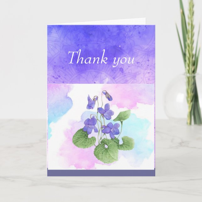 Thank you Thanks African Violet Flower Poem Holiday Card (Front)