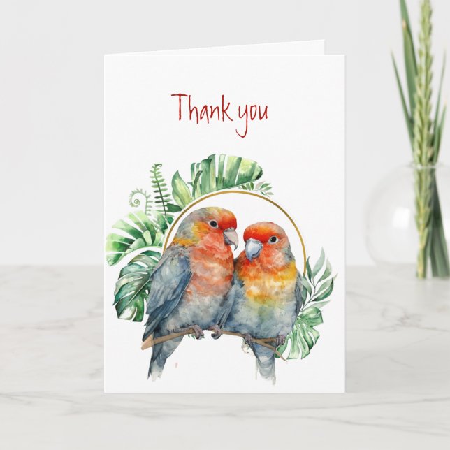 Thank you Thanks Colorful Parrots Love Birds  Card (Front)