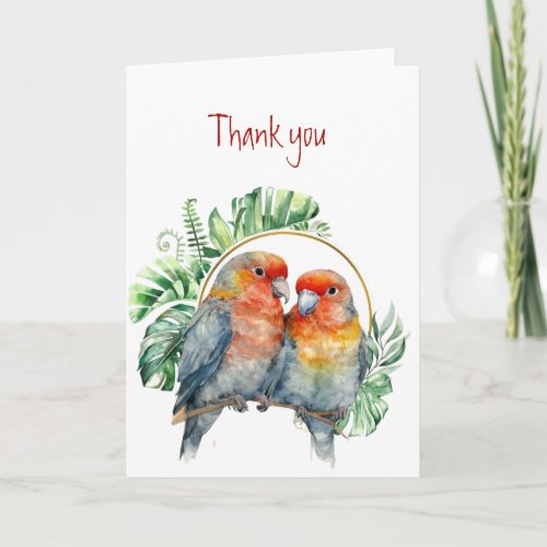 Thank you Thanks Colorful Parrots Love Birds  Card