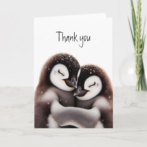 Thank you Thanks Cute Cuddling Penguin Birds Card