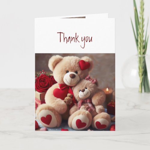 Thank you Thanks Cute Cuddling Teddy Love Hearts Card