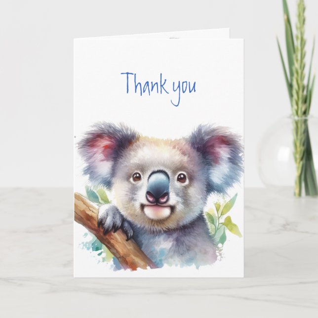 Thank you Thanks Cute Koala Bear Animal Nature Art Card (Front)