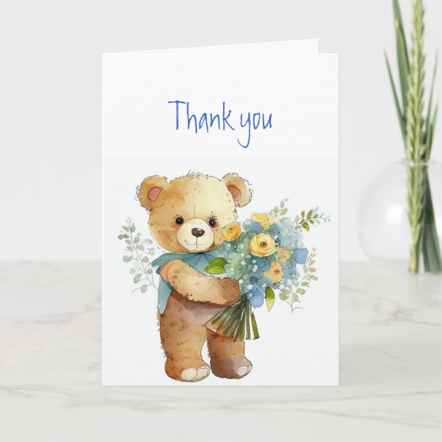 Thank you Thanks Flowers &  Teddy Bear Card (Front)