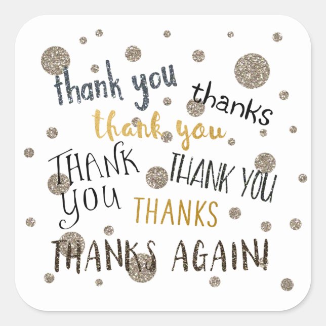 THANK YOU, THANKS Party Favor Glitter Glam Sticker (Front)