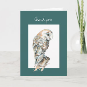 Thank you, Thanks Watercolor Barn Owl Bird Art Thank You Card