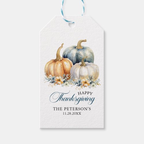 Thank You Thanksgiving Blue Orange Gold Pumpkins Gift Tags