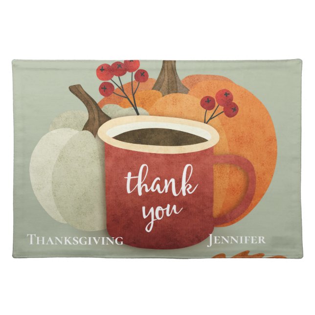 Thank You, Thanksgiving Pumpkins with Mug Cloth Placemat (Front)