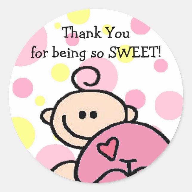 Thank You Tickled Pink Girl Classic Round Sticker (Front)