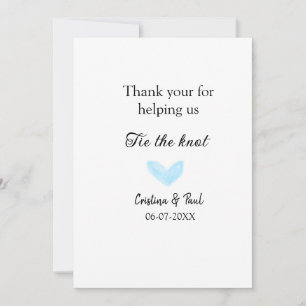 thank you tie the knot blue heart wedding rustic card