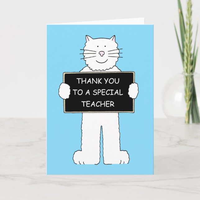 Thank You to a Special Teacher Cartoon Cat Card (Front)
