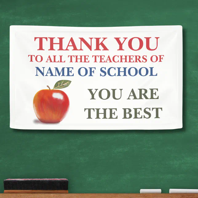 Thank You To All Teachers Red Apple Illustration Banner | Zazzle