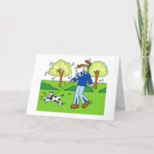 Thank You to Female Dog Walker, Cartoon. Holiday Card