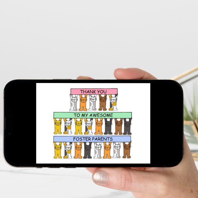 Thank You to My Foster Parents, Cartoon Cats. Card (Front Digital)