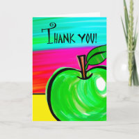 Thank You to Teacher, Green Apple Greeting Card