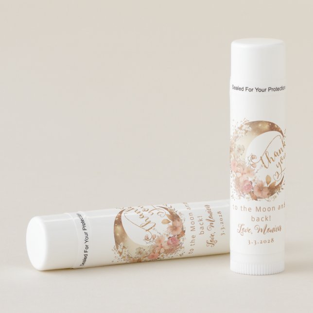 Thank you to the moon gold floral moon birthday lip balm (Front)