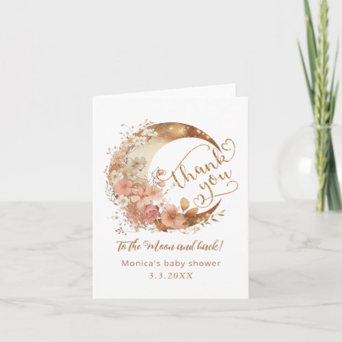 Thank you to the moon gold floral moon thank you card