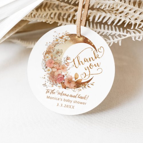 Thank you to the moon gold floral moon thank you favor tags