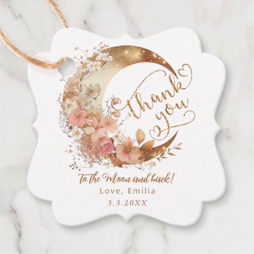Thank you to the moon gold floral moon thank you favor tags