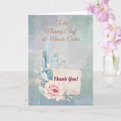Thank You to the Nursing Staff Watercolor Cactus Card