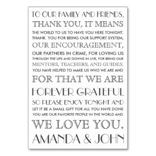 Wedding Thank You Table Cards Place Zazzle Thank You To Wedding Guests Card