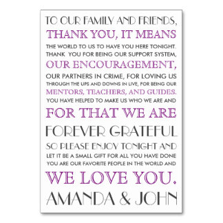 Wedding Thank You Table Cards Place Zazzle Thank You To Wedding Guests Card