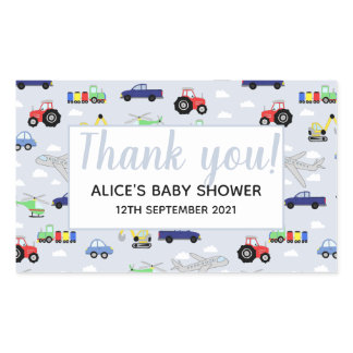 Thank You Transport Pattern Boy Baby Shower Rectangular Sticker