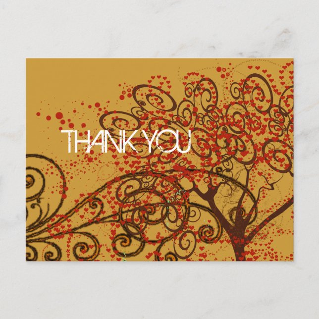 Thank You- Tree Swirls with Hearts Postcard (Front)
