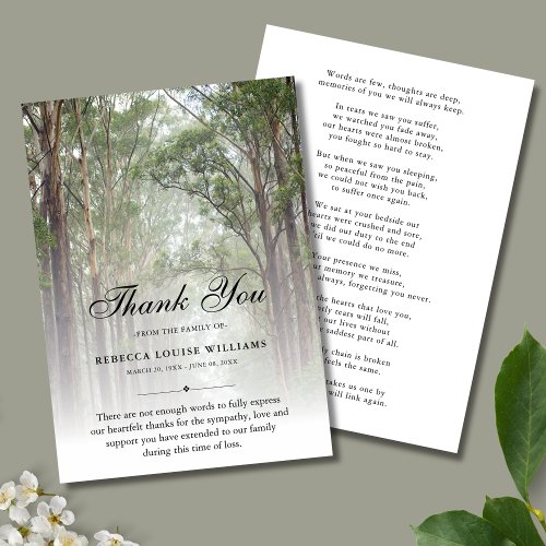 Thank You Trees Funeral Photo Sympathy Grief