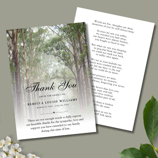 Thank You Trees Funeral Photo Sympathy Grief Card (Creator Uploaded)