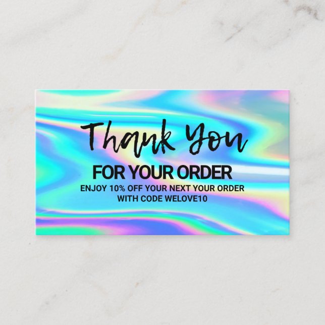 Thank you Trendy Color Holo instagram Discount Business Card (Front)