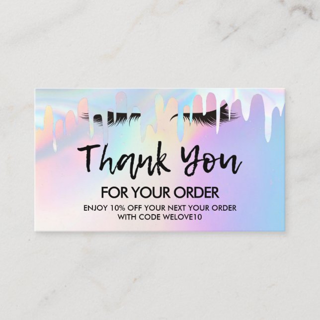 Thank you Trendy Holographic instagram Discount Business Card (Front)