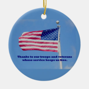 Thank You Troops American Flag Ceramic Ornament
