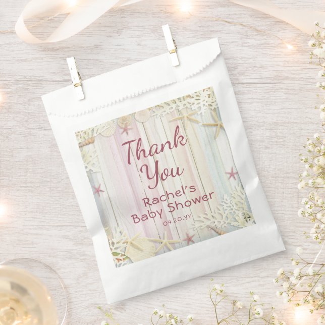 Thank You Tropical Beach Seashell Baby Shower Favor Bag (Clipped)