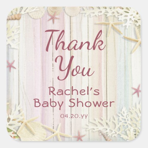 Thank You Tropical Beach Seashell Baby Shower Square Sticker