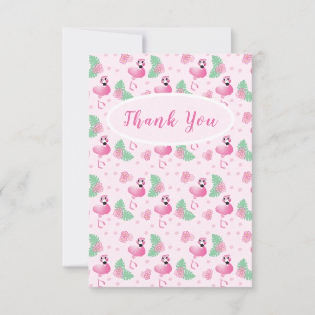 Thank You Tropical Flamingo Flowers Leaves Pattern Card (Front)