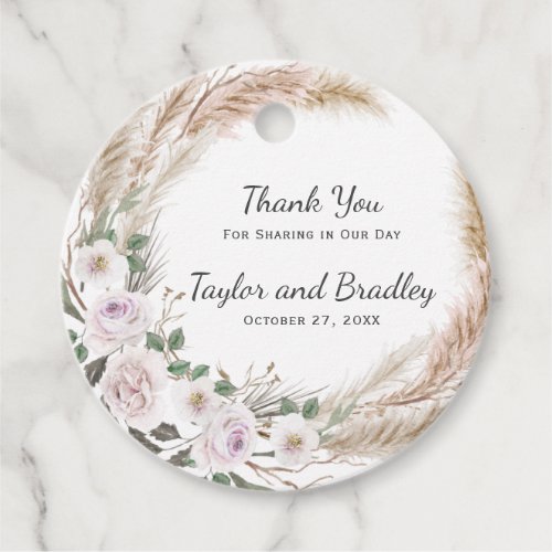 Thank You Tropical Floral Pampas Grass Feathers  Favor Tags