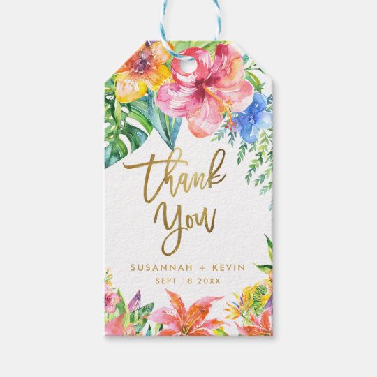Thank you | Tropical Floral Watercolor Wedding Gift Tags | Zazzle.com
