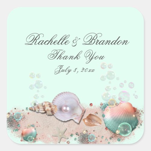 Thank You Tropical Island Beach Seashells  Square Sticker