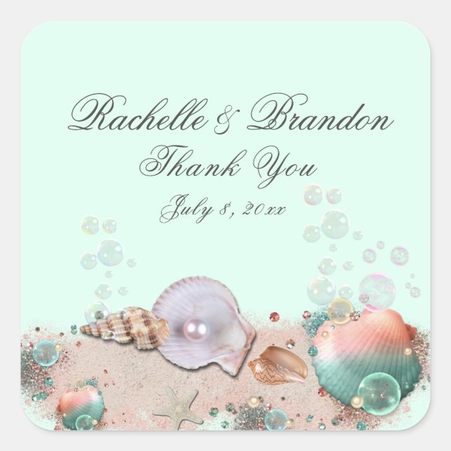 Thank You Tropical Island Beach Seashells  Square Sticker (Front)