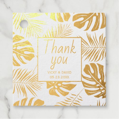 Thank You tropical leaves wedding gold foil Foil Favor Tags