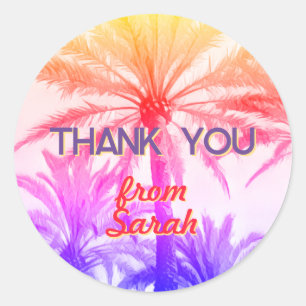 THANK YOU tropical palm tree retro 80's summer Classic Round Sticker
