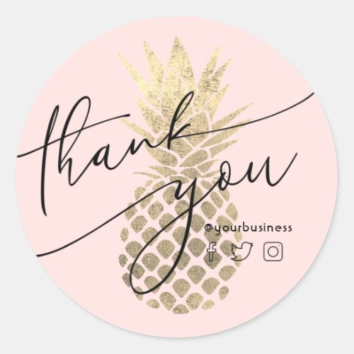 thank you tropical pineapple classic round sticker